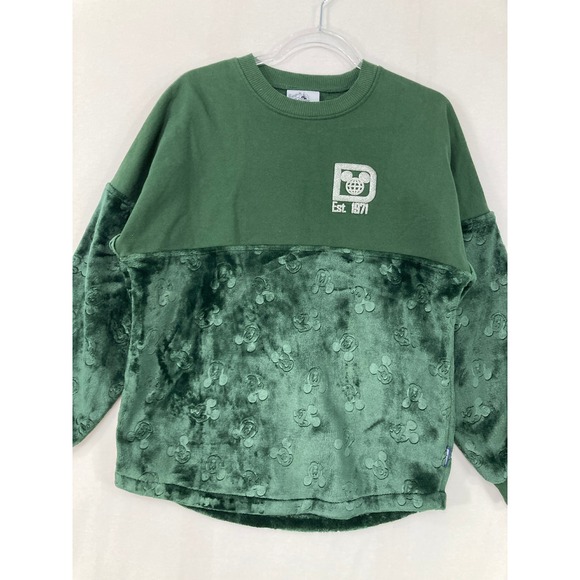 Disney Spirit Jersey Tops - Disney Spirit Jersey Adults XS Green Mickey Mouse Faux Fur Mixed Media Pullover
